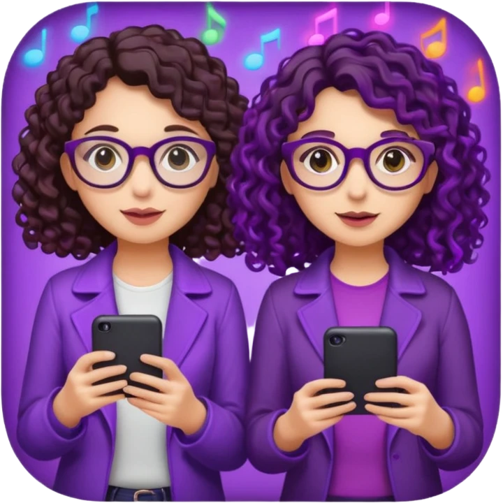 You can create two girls enjoying a concert, one brunette with purple highlights, the other brunette with curly hair and glasses. With purple lights around them.   emoji