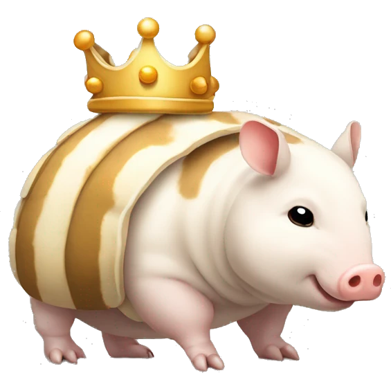 Beige and white piebald chubby round armadillo pig panda centipede armadillo wearing a crown emoji