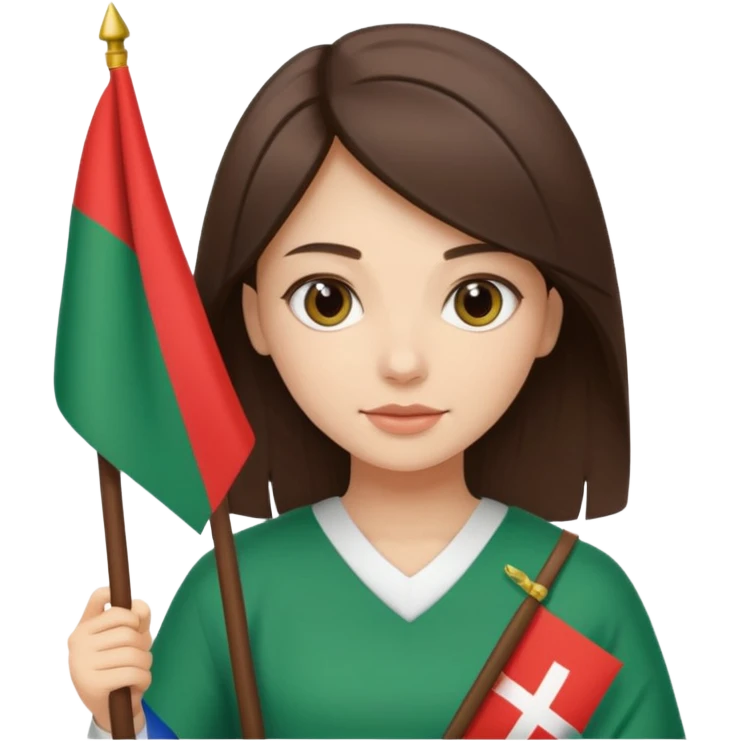Balkan brunette girl with straight hair holds a Bulgarian flag emoji