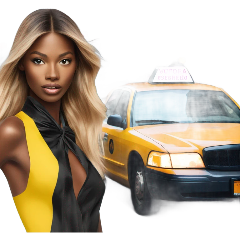 Photo of Victoria secret model posing by a taxi  emoji