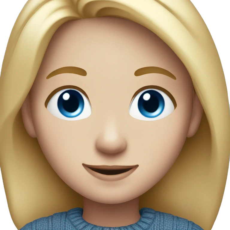a girl with shoulder-length blond hair, from afar, with blue eyes and a smile in a sweater emoji