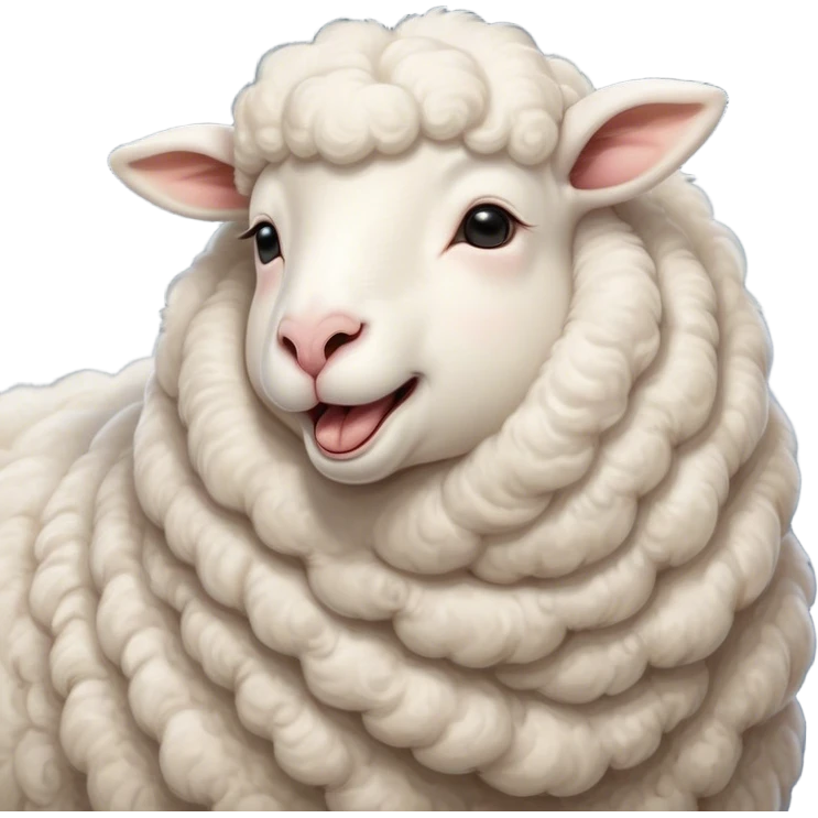 Cinematic Cute Yawning Sheep Portrait Emoji, Head tilted slightly with a dramatic, wide-open yawn, showcasing a soft, downy white fleece with gently drooping ears, round gentle eyes barely open in drowsy contentment, Simplified yet irresistibly adorable features, highly detailed, glowing with a soft, cozy glow, high shine, relaxed yet expressive, stylized with a touch of whimsical charm, bright and endearing, soft glowing outline, capturing the essence of a sleepy yet affectionate sheep, so drowsy it feels like it could stretch out of the screen and curl up for a nap! emoji
