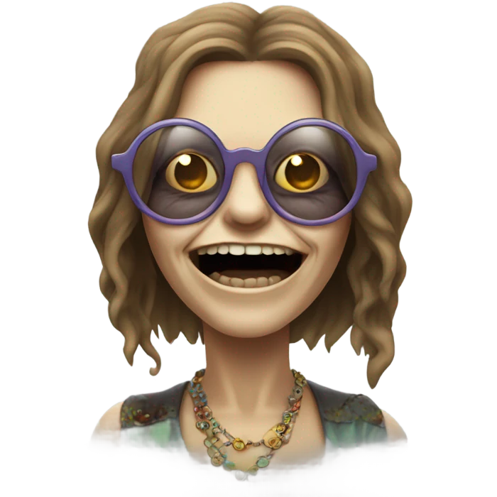  janis joplin zombie who wears circle glasses, dancing emoji