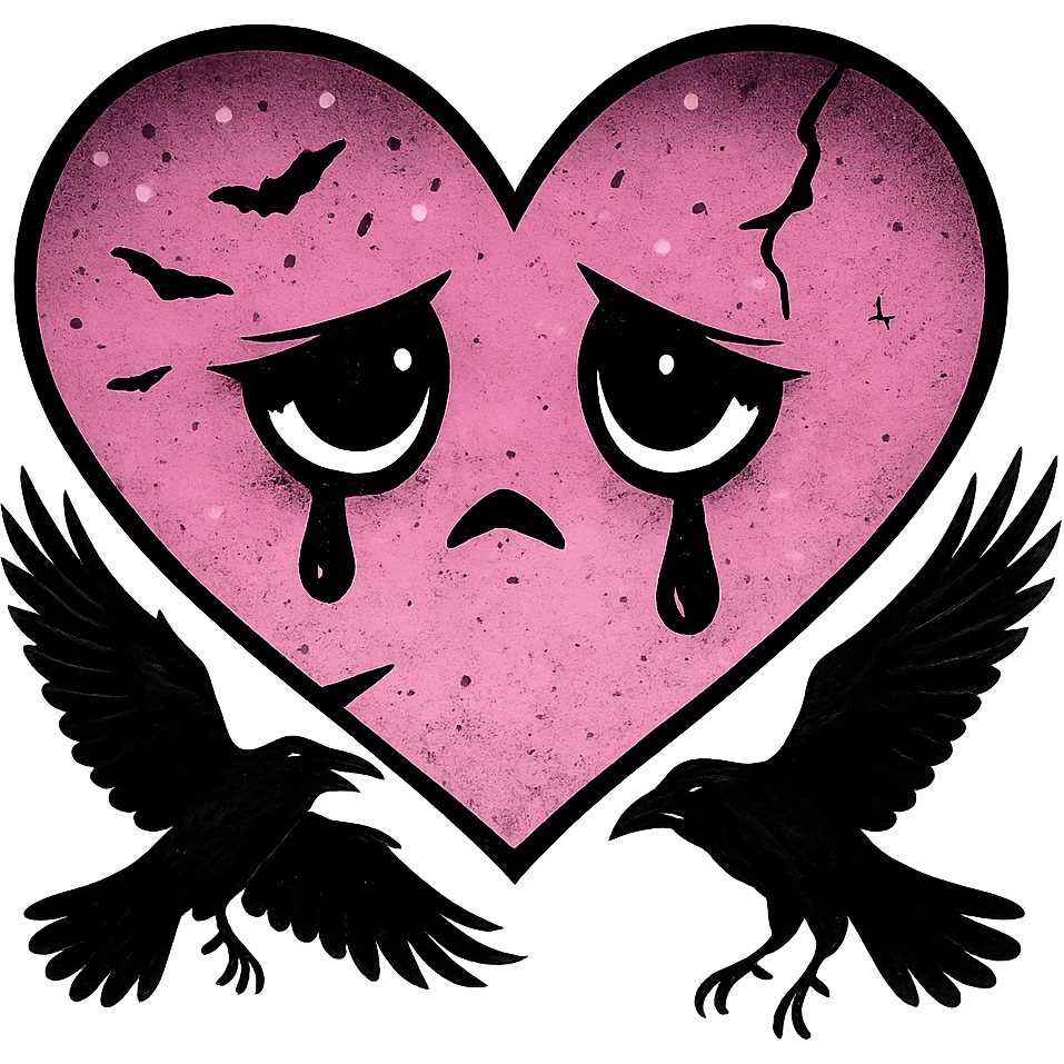 emo heart with pink night sky and dark ravens, remove background emoji