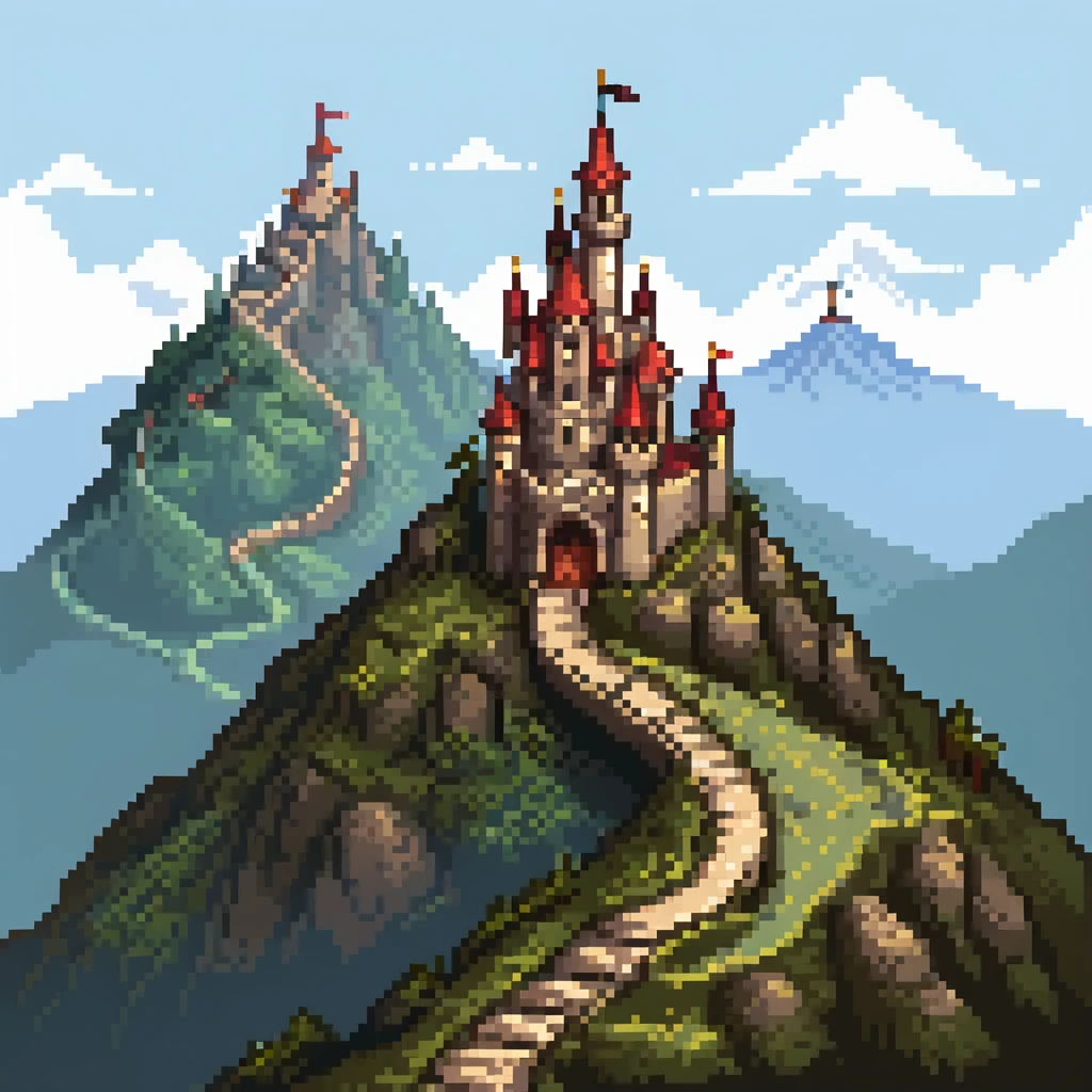 Fantasy castle on a mountain with a winding path emoji