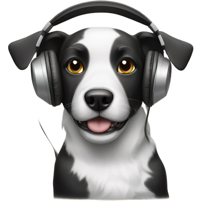 black and white dog with headphones emoji