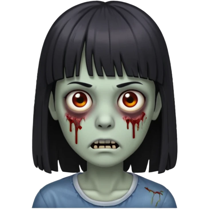 zumbi com franjinha na testa e o cabelo longo liso e preto emoji