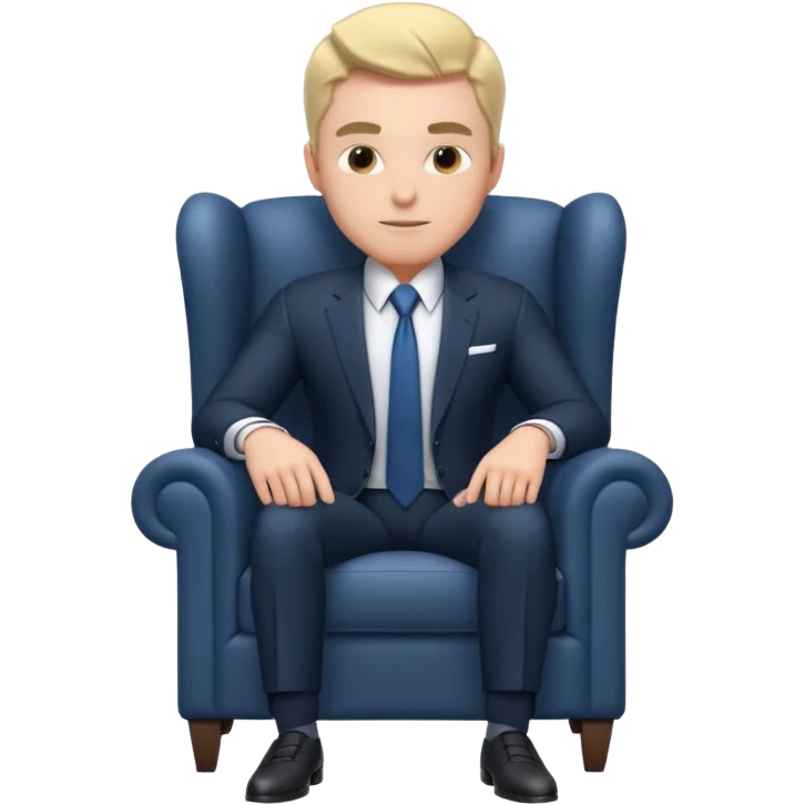 businessman sitting in an armchair, confident relaxed pose, formal suit and tie, professional corporate vibe, 3D cartoon style, mobile game icon style, clean background, no text, no watermark
 emoji