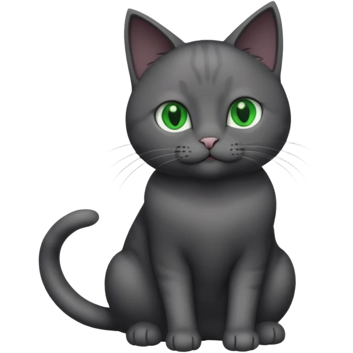 full body gorgeous solid dark grey cat with green eyes, white paws playing emoji