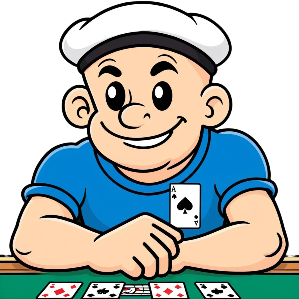 Popeye the sailor at a poker table, cartoon sticker style emoji