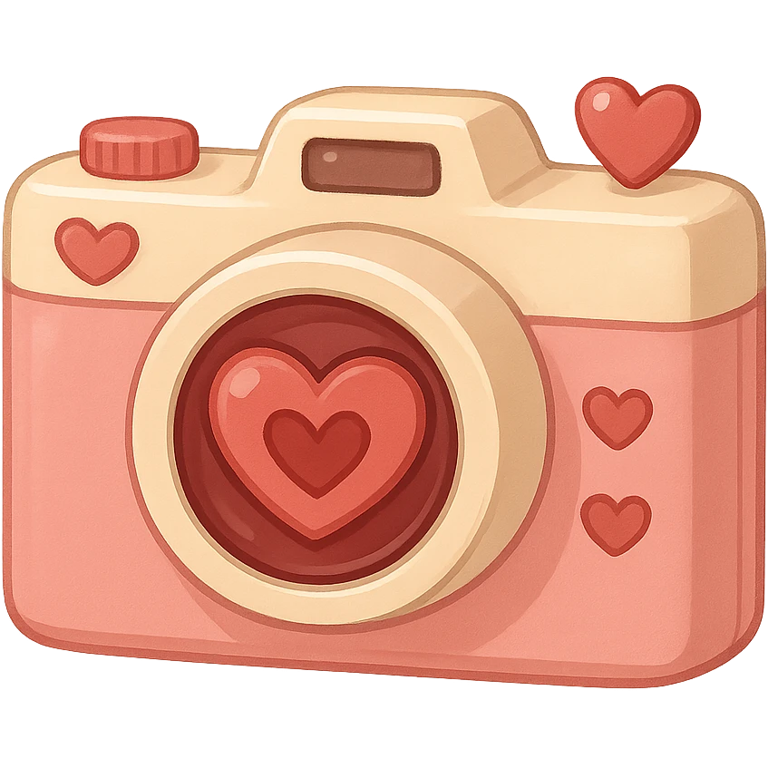 love-themed camera with heart-shaped lens emoji