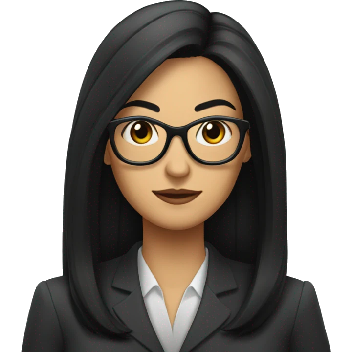 Female defense attorney with long black hair with glasses emoji