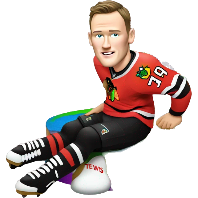 Jonathan Toews laying on a rainbow cake emoji