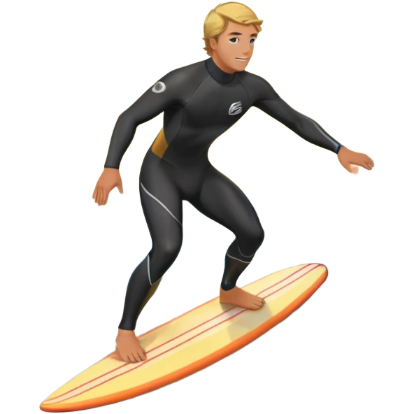 A surfer riding a large wave, skillfully balancing on their board as the ocean crashes around them. The scene captures the energy and excitement of surfing, with the sun setting in the background and the water sparkling under the light. emoji