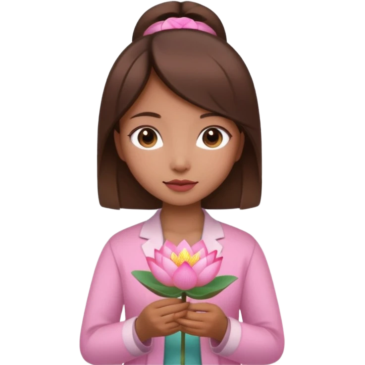tiny Vietnamese woman with brown hair, holding a lotus flower emoji