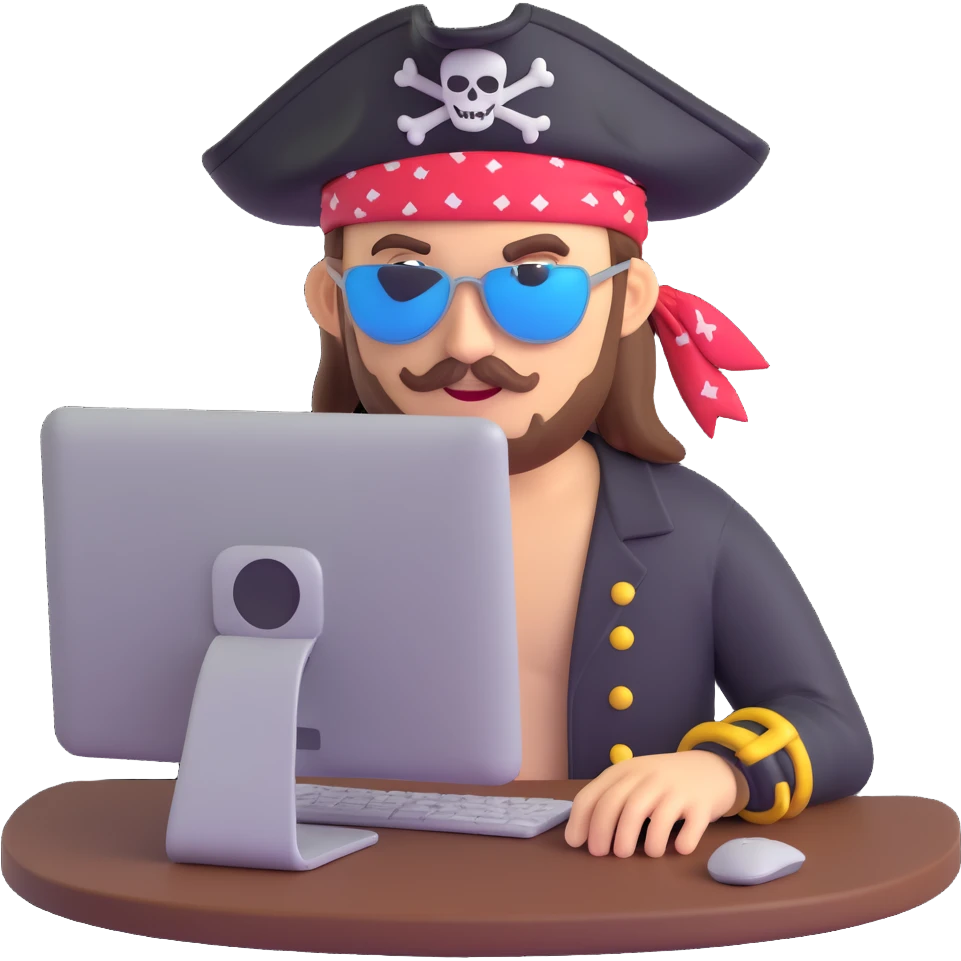 a pirate at a computer, 3D emoji style emoji