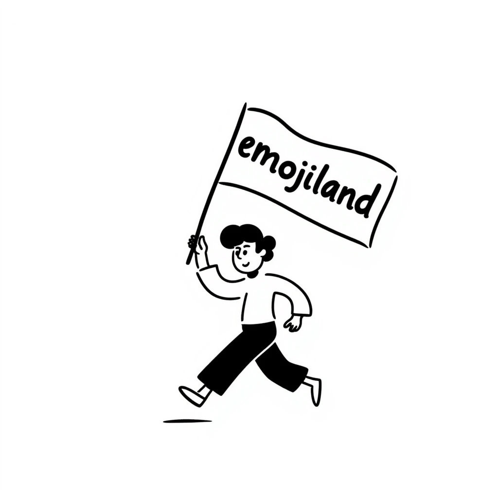happy runner waving a flag that says 'emojiland' emoji