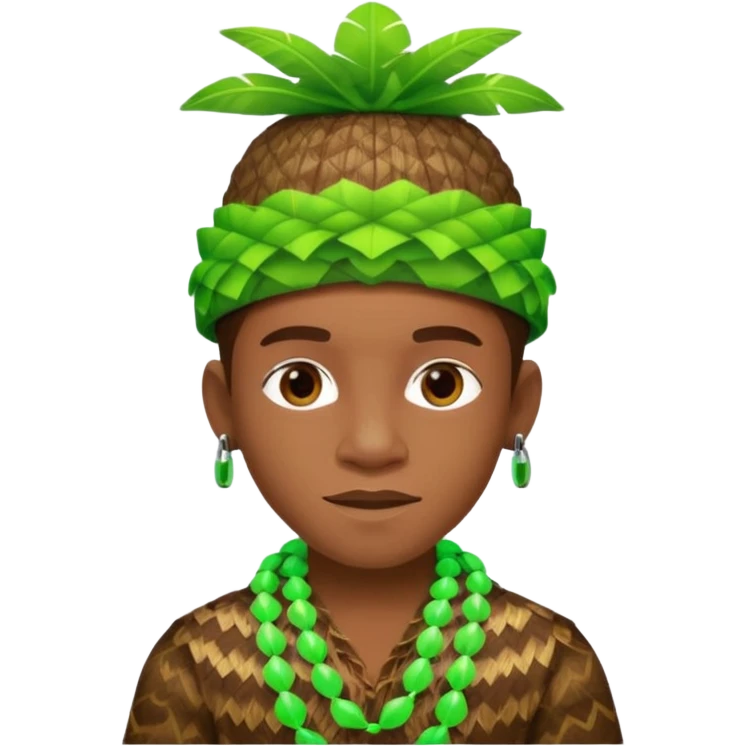 Create me an emoji of a cool Young Nigerian prince wearing a neon green gradient African patterns with  a "hula hat" (a Nigerian-inspired hat) and wearing earpods. emoji