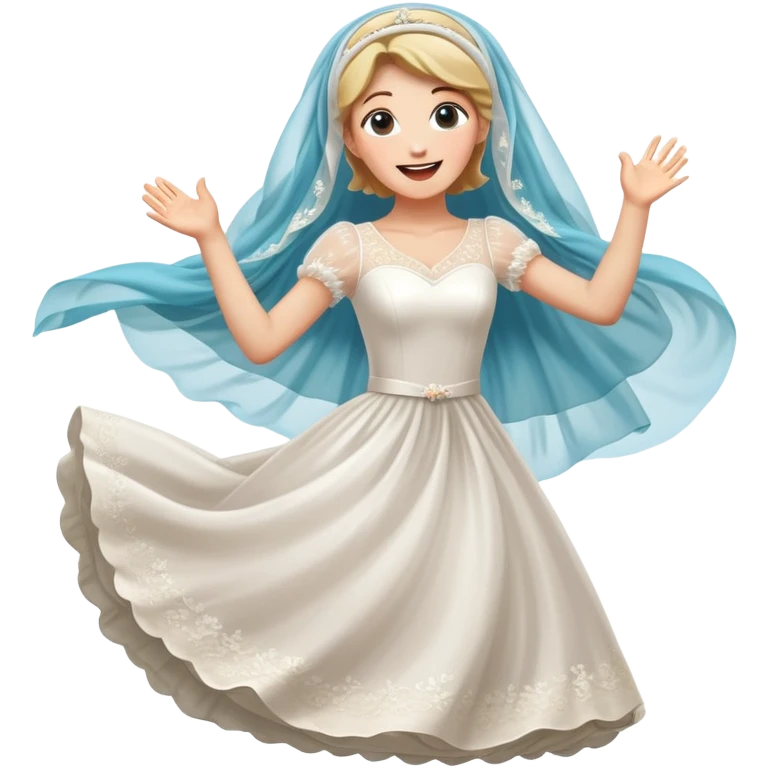 White woman-veil-wedding dress-happy-jumping-dreamlike-colorful emoji