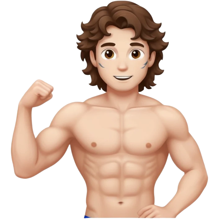 shirtless male athlete with white skin and wavy brown hair emoji