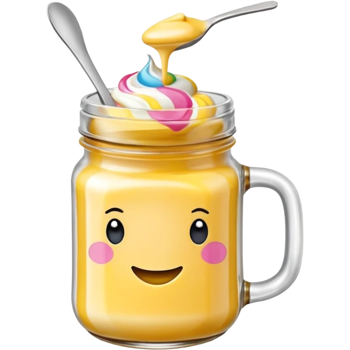 Una miniatura fotorrealista de una mantequilla corporal batida en un tarro de varios colores llamativos combinados de forma batida hasta arriba. Estilo: postre, arte, colores vibrantes. emoji