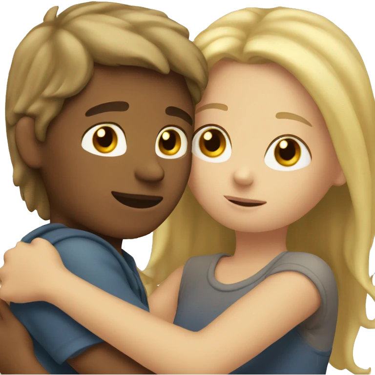 Blonde boy hugging brown haired girl emoji