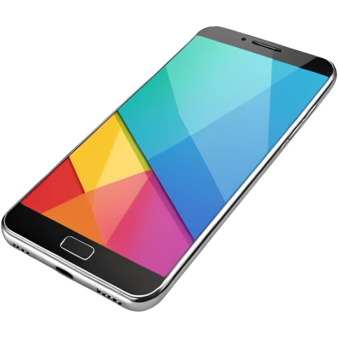 modern smartphone in 3D chrome metallic style, highly reflective and shiny, colorful screen, realistic details emoji