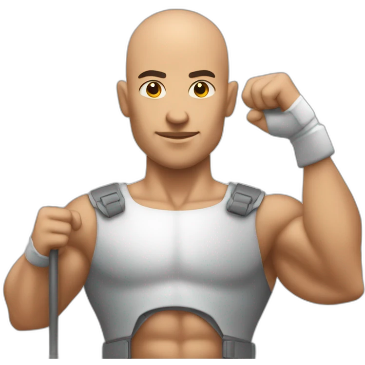 Bald muscular Man with a round traffic sign in his hand which he uses as a shield emoji