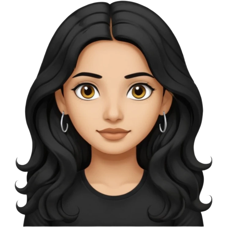 a pretty indian bratz girl with wavy long black hair, wearing a black tshirt, eyeliner on. no earrings emoji