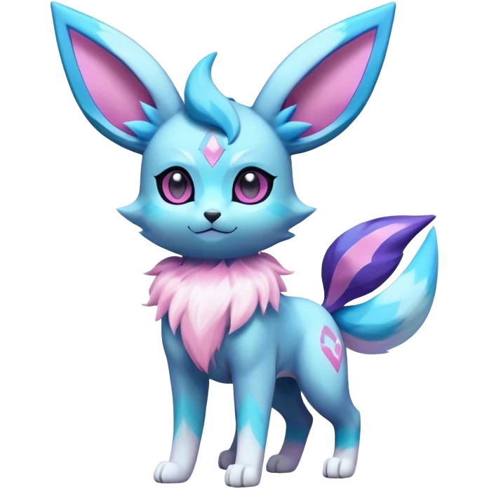Futuristic Fluffy Celestial Glaceon-Espeon-Sylveon-Umbreon-hybrid, full bod emoji