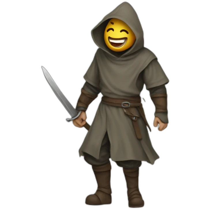 medieval saboteur laughing and escaping, hooded emoji
