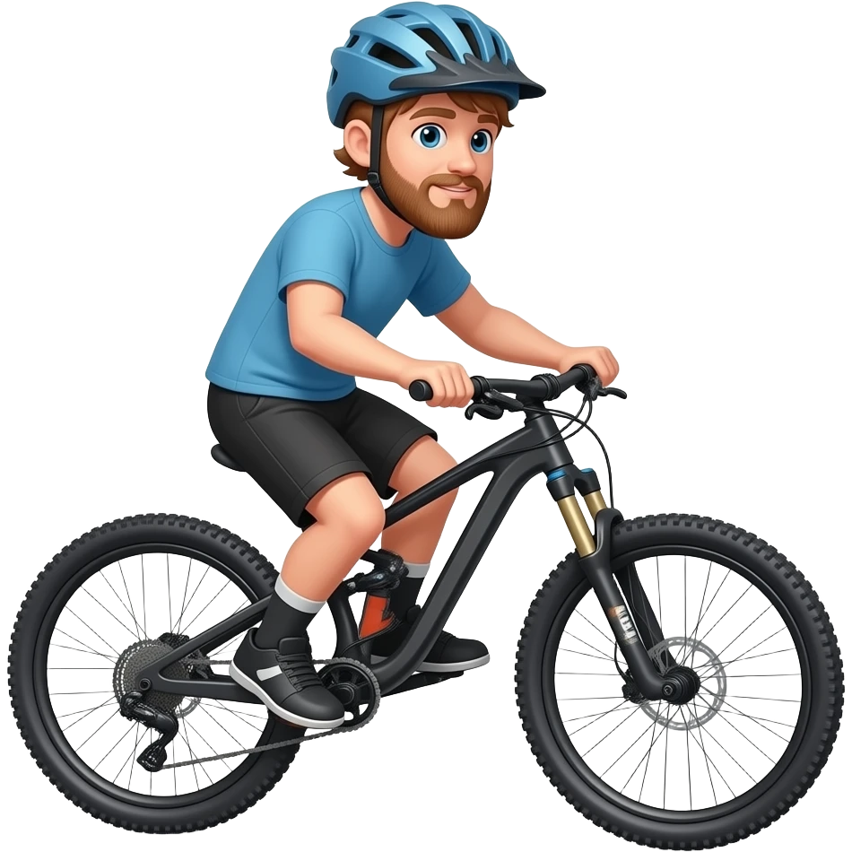 light brown hair guy with a helmet and beard doing mountain bike emoji