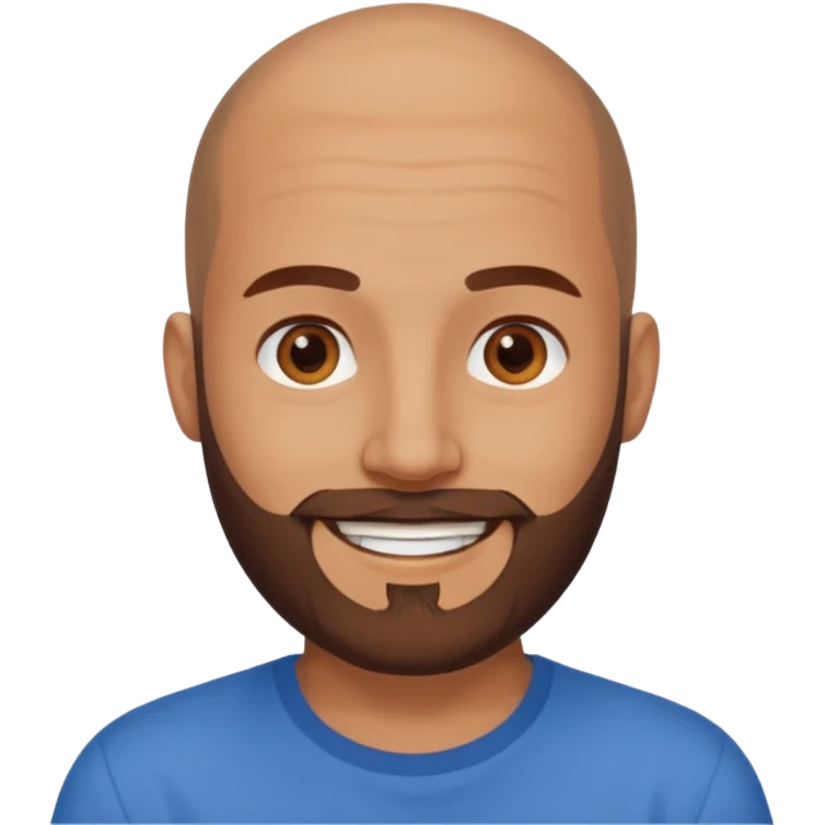 man, shaved head, brown eyes, full beard, smiling emoji