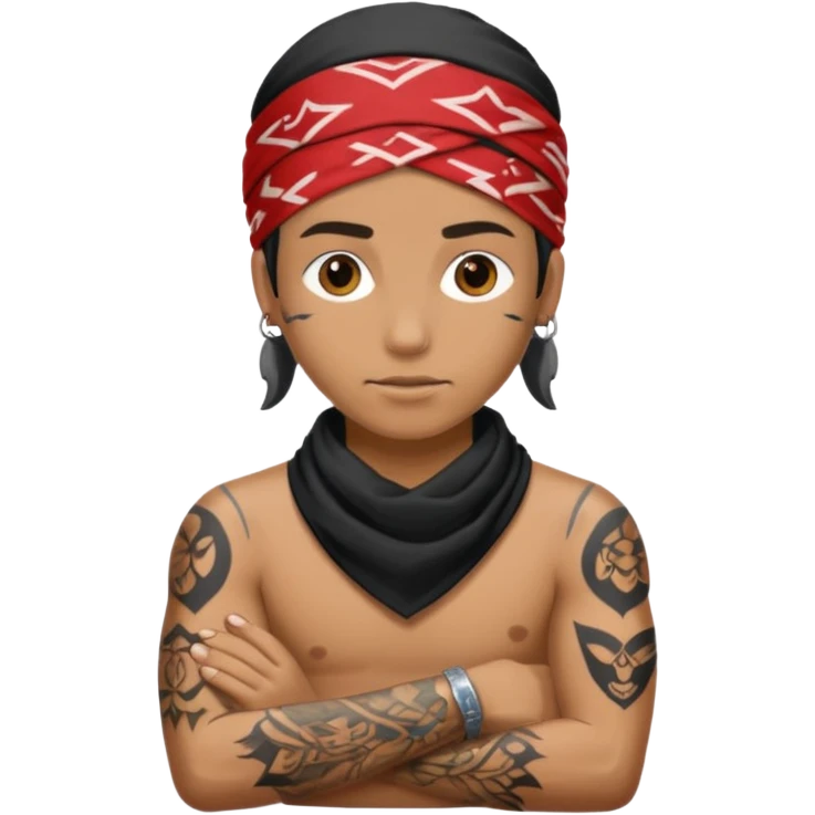 a human with bandana and tattoo emoji