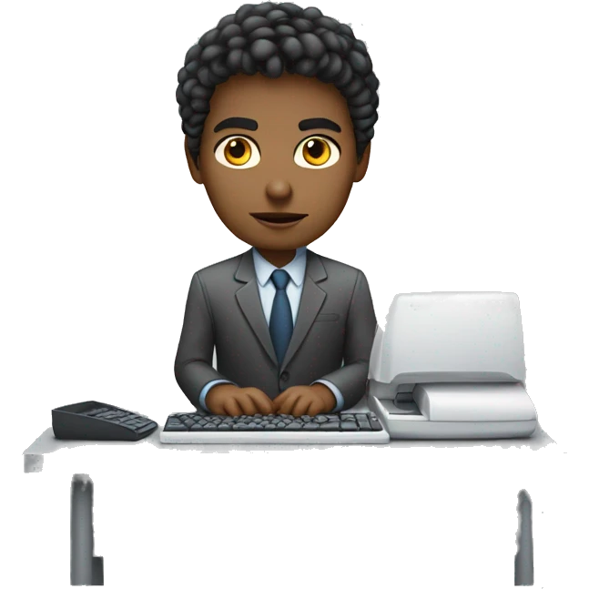 Young office worker, serious face, typing on a keyboard. emoji