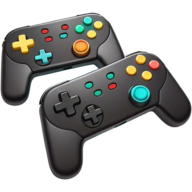 Clash of Clans aesthetic: Cinematic Playful Joy-Con Controllers Portrait Emoji, rendered in a 3D vector-style similar to standard emojis with minimal shading and bold, simplified shapes. A compact, distinct form with signature details, softly glowing with a nostalgic gaming charm. Simplified yet unmistakably iconic, highly detailed and consistent, glowing with a soft radiance and high shine. Stylized with a touch of retro gaming magic and a soft glowing outline, capturing the essence of a beloved gaming relic with a friendly, playful manner! emoji