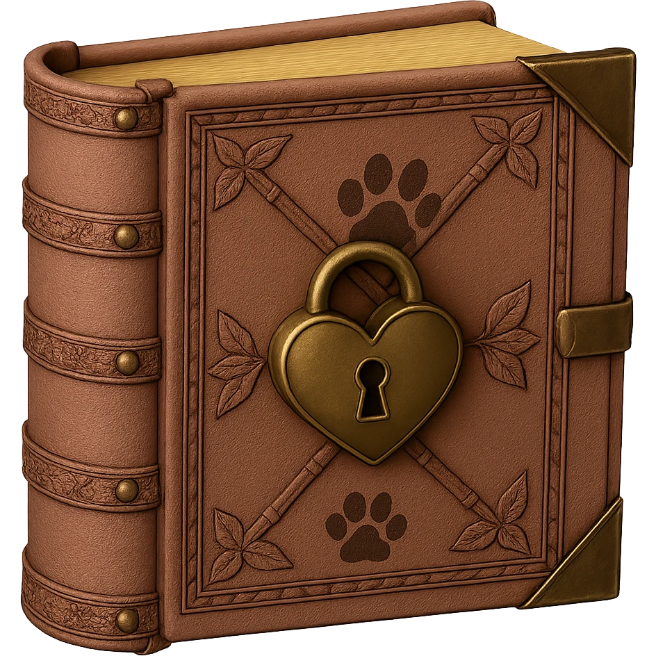 Add a small paw print to the pink leather-bound diary with heart-shaped lock. Keep the background transparent. The style should be realistic and detailed. emoji