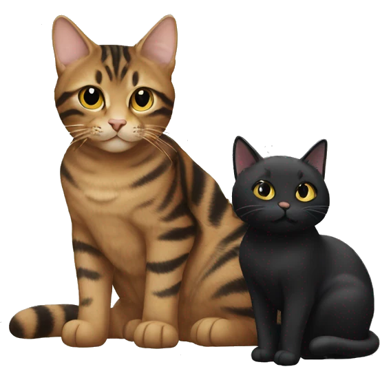 Tabby cat sitting with black cat emoji