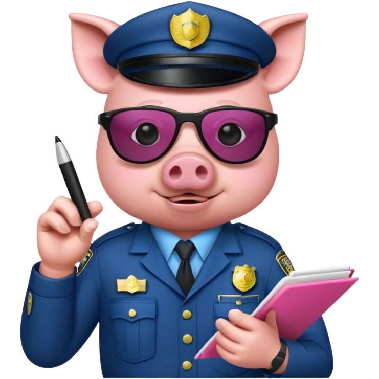 pig Police writing ticket with sunglasses on emoji