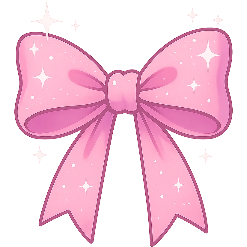 kpop pink ribbon bow with sparkles, cute and trendy emoji