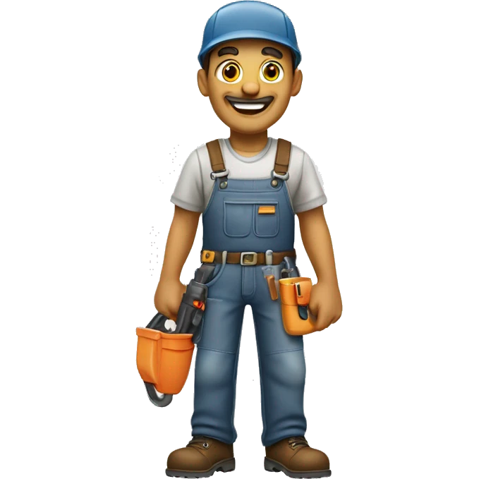 A skilled and proud craftsman, happily standing after building a house. Only the craftsman should be visible, and he may hold a drill or another tool related to his trade. emoji
