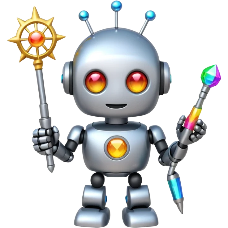 A cute robot is holding a magic wand, magic, emoji emoji