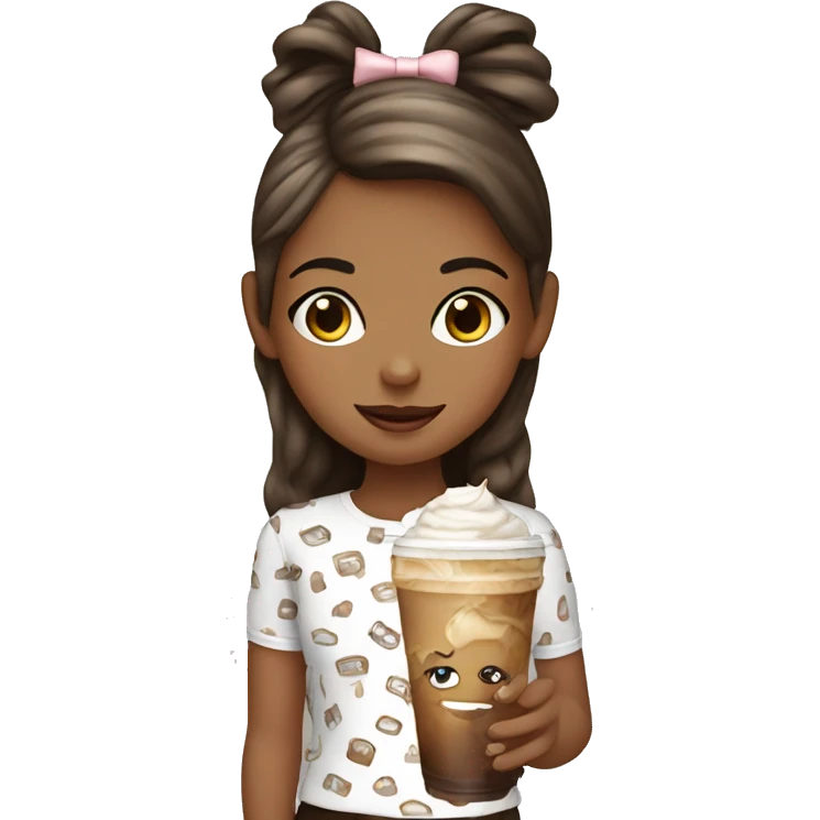 Girl with iced coffee wearing bow print top emoji