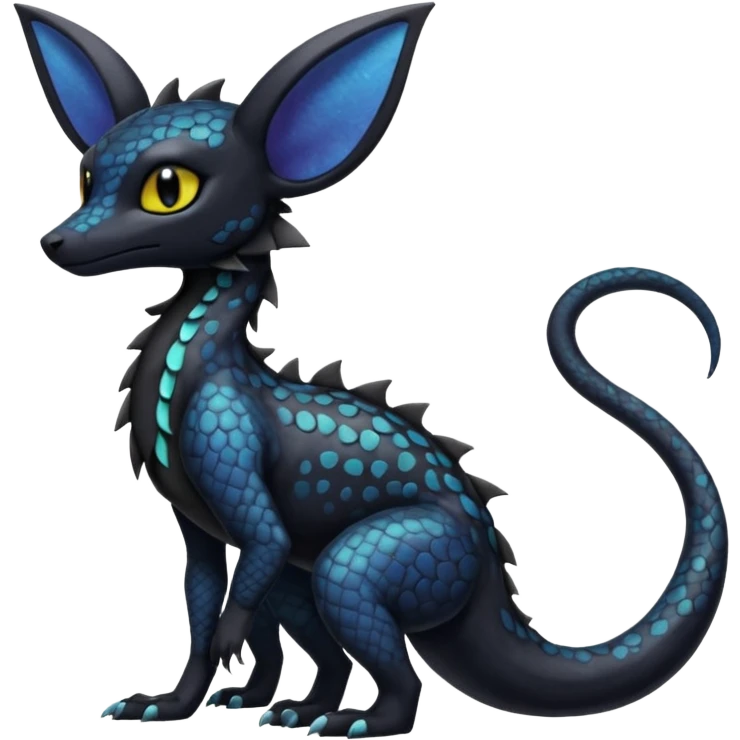 Anthropomorphic Scaley Exotic Salandit-Noibat-Umbreon-Fakémon-hybrid-creature (full body)  emoji