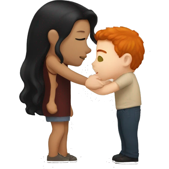 redhead kissing her boyfriend with black Hair emoji