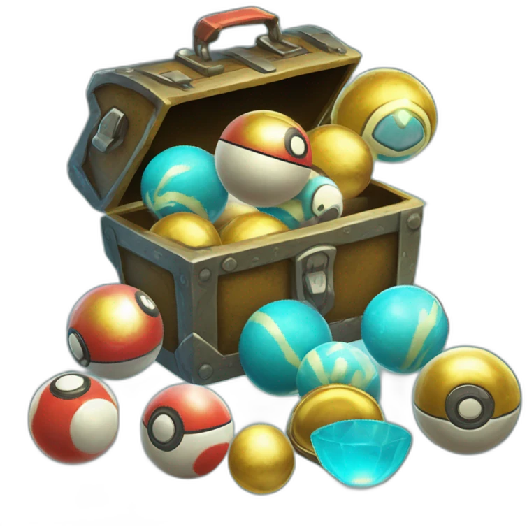 Pokemon Game LootCase Color Cyan Rich Treasure Legendary Epic Pokeballs Pokemons and Pokemon Items Inside this have Shiny Glow emoji