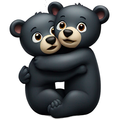 two small cartoon black bears hugging in greeting emoji
