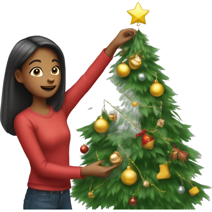 Girl putting decorations in the Christmas tree emoji