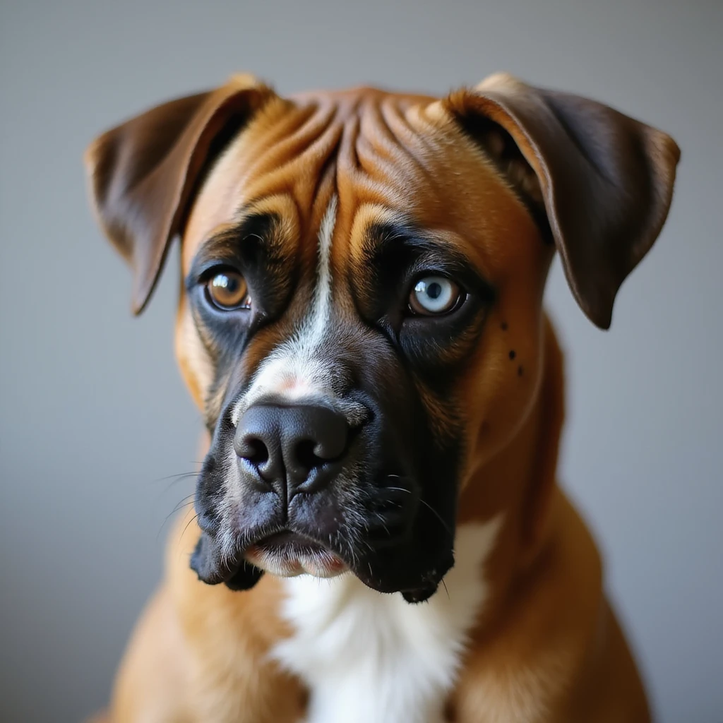 realistic brown boxer dog with one blue eye emoji