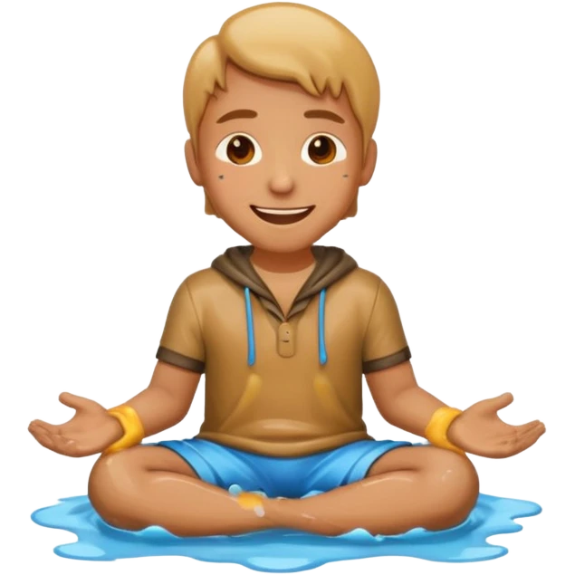 apple style emoji of a man with wet clothes, sitting in a puddle emoji